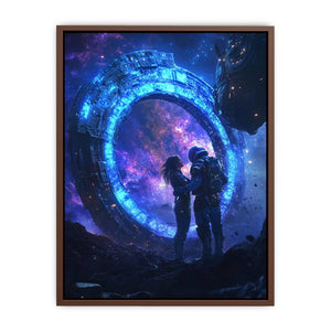 Dramatic sci fi portal canvas art with astronauts and galaxy for modern office decor.