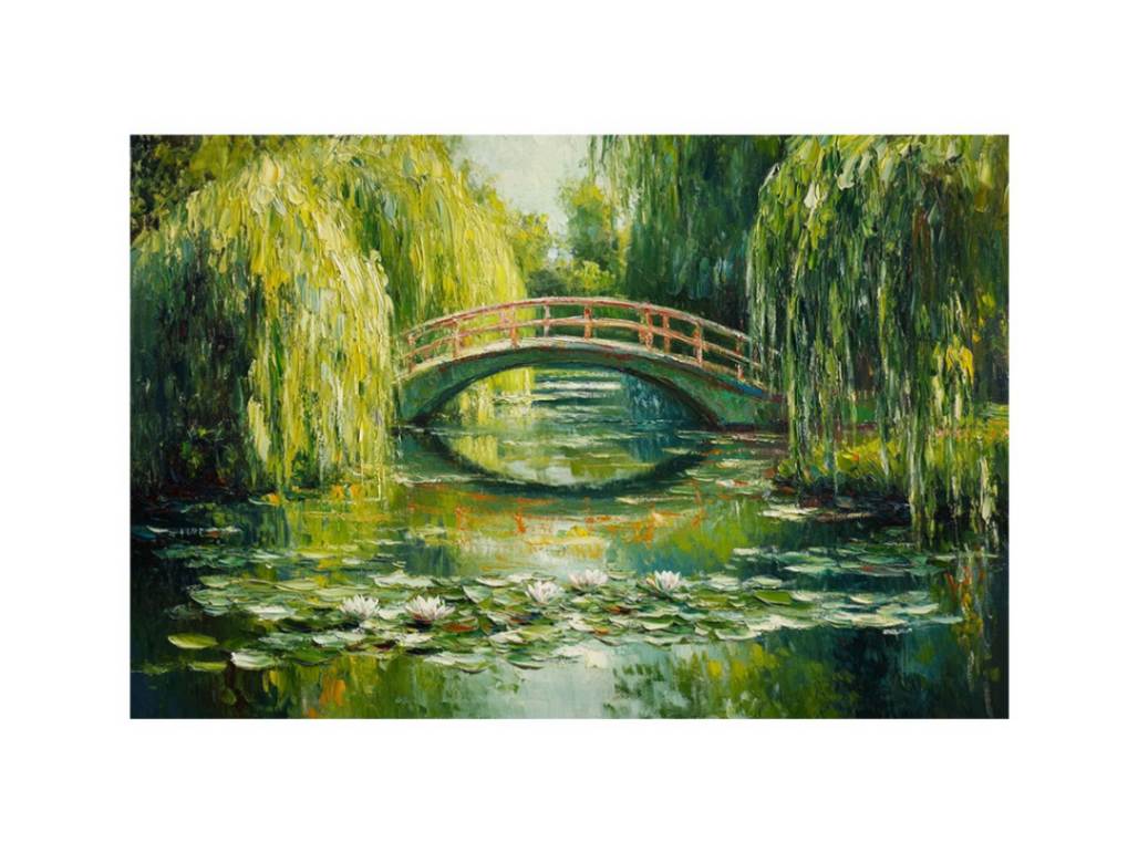 Willow Reflection a lush green lily pond