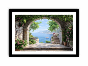 Coastal Archway a stone garden arch framing a sparkling Mediterranean sea view