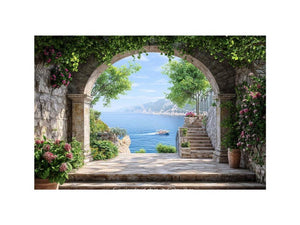 Coastal Archway a stone garden arch framing a sparkling Mediterranean sea view