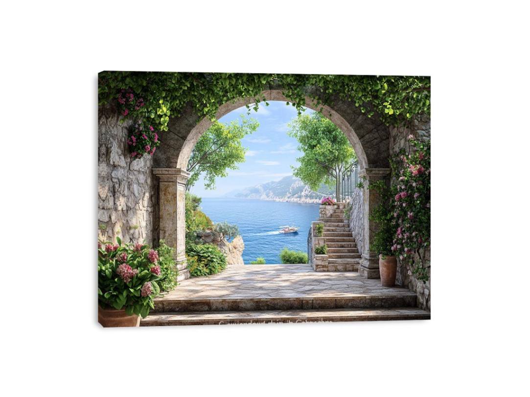 Coastal Archway a stone garden arch framing a sparkling Mediterranean sea view