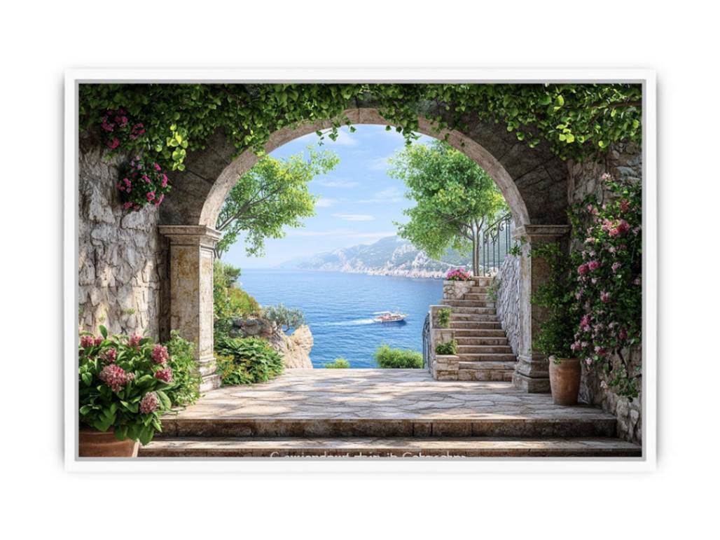 Coastal Archway a stone garden arch framing a sparkling Mediterranean sea view
