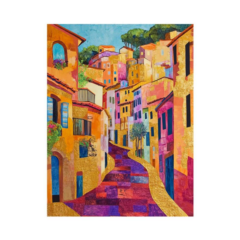 Golden Hillside a vibrant vertical village street