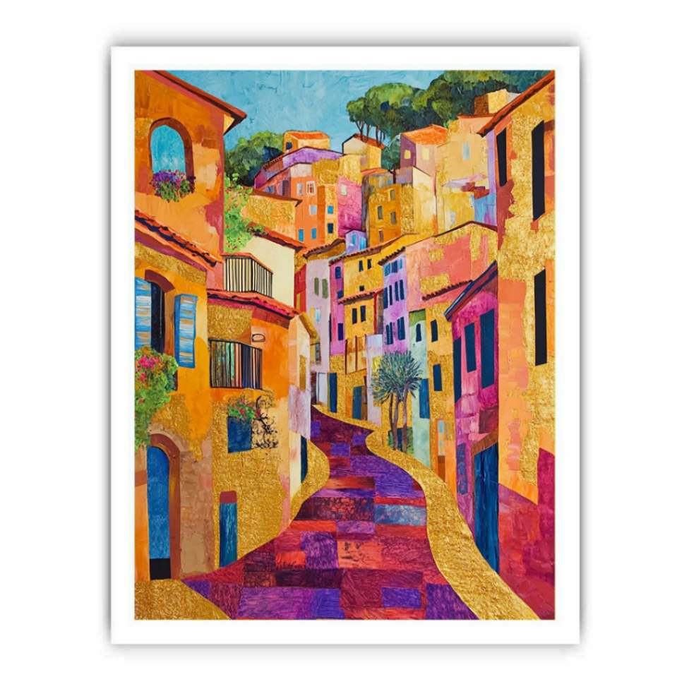 Golden Hillside a vibrant vertical village street