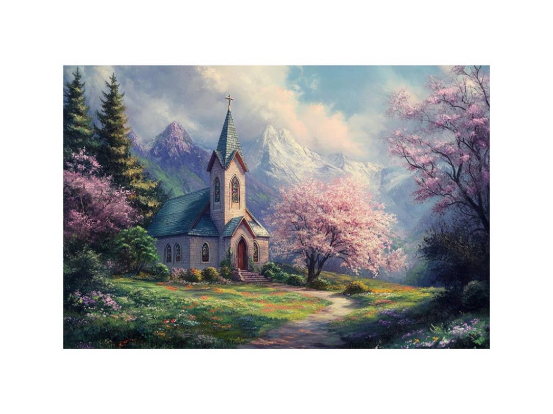 Blossom Chapel a peaceful chapel set beneath snowy mountains