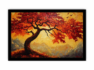 Expressive autumn tree canvas art with amber leaves for warm living room wall decor.