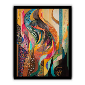 Bold colorful abstract canvas art with flowing patterns for eclectic living room decor.