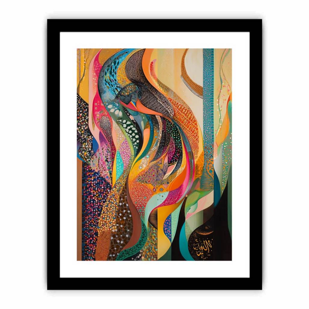 Bold colorful abstract canvas art with flowing patterns for eclectic living room decor.