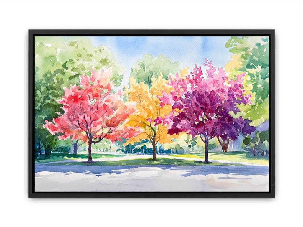 Soft watercolor flowering tree canvas art for fresh bedroom or nursery decor.