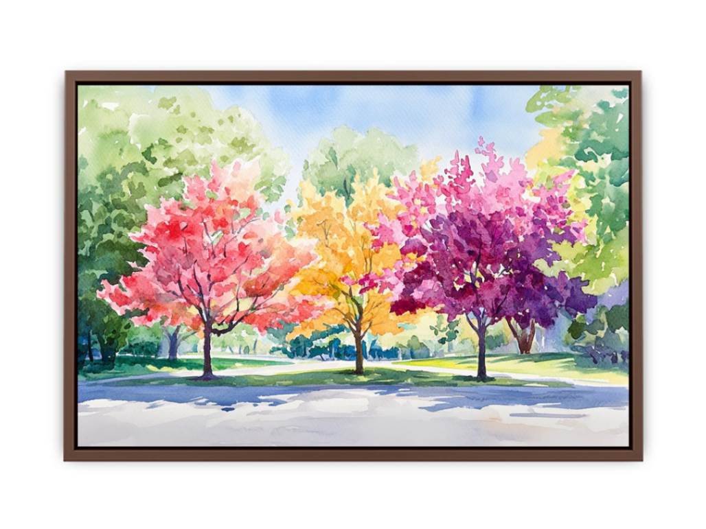 Soft watercolor flowering tree canvas art for fresh bedroom or nursery decor.