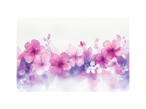 Soft pink blossom watercolor canvas art with purple floral wash for bedroom or nursery decor.