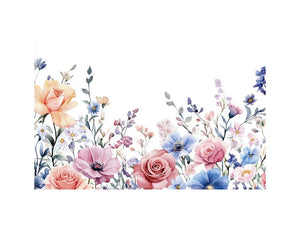Pastel floral watercolor wall art with roses and wildflowers for girls bedroom decor.