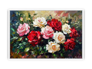 Romantic rose bouquet canvas art for elegant bedroom or living room decor.