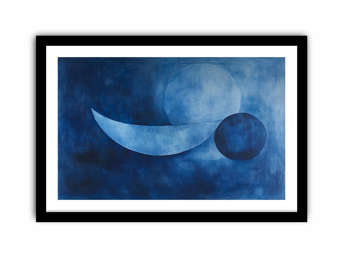 Calming blue abstract still life canvas art for serene bedroom or office decor.