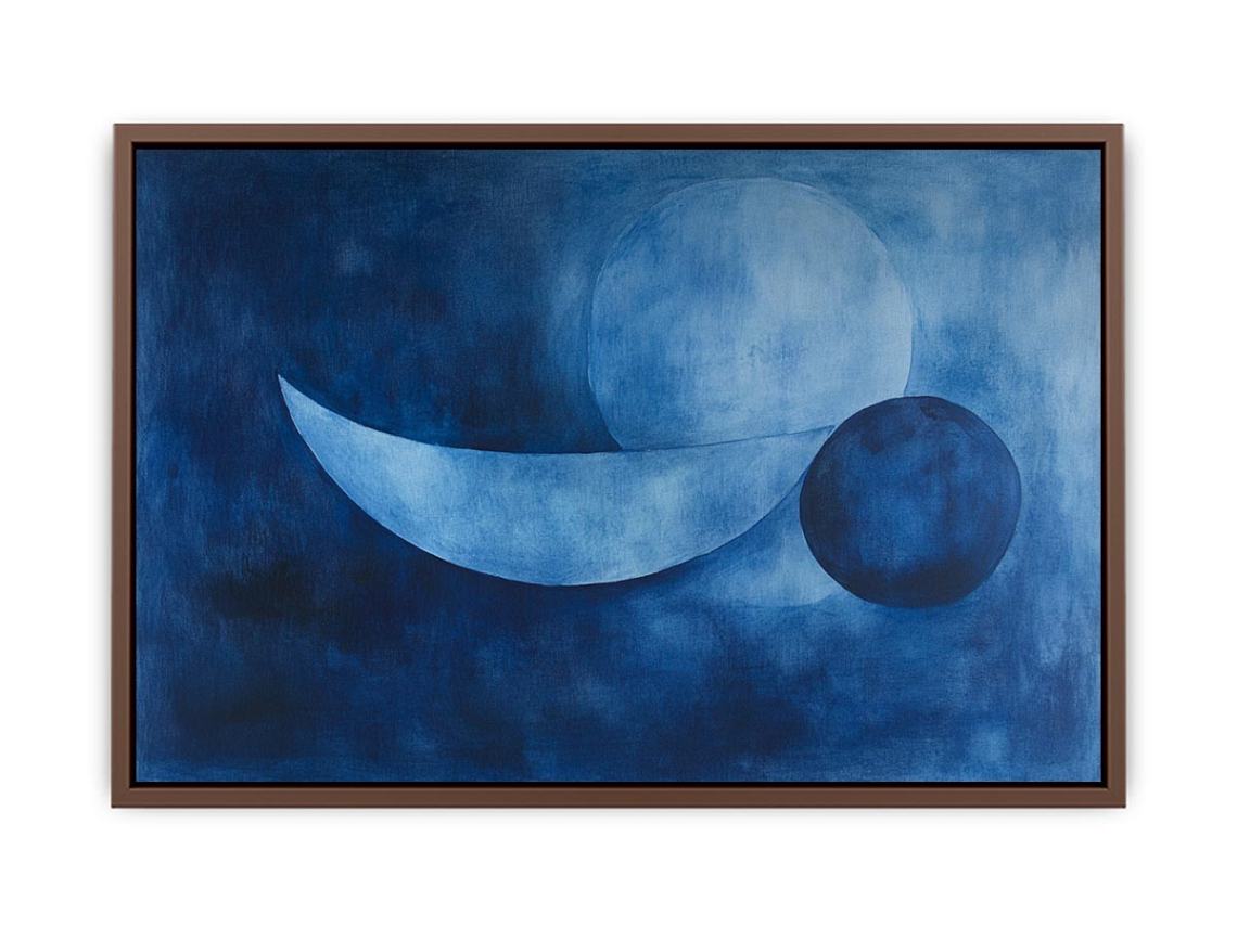 Calming blue abstract still life canvas art for serene bedroom or office decor.