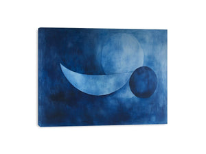 Calming blue abstract still life canvas art for serene bedroom or office decor.