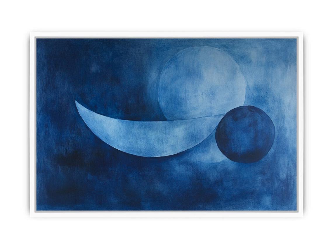 Calming blue abstract still life canvas art for serene bedroom or office decor.