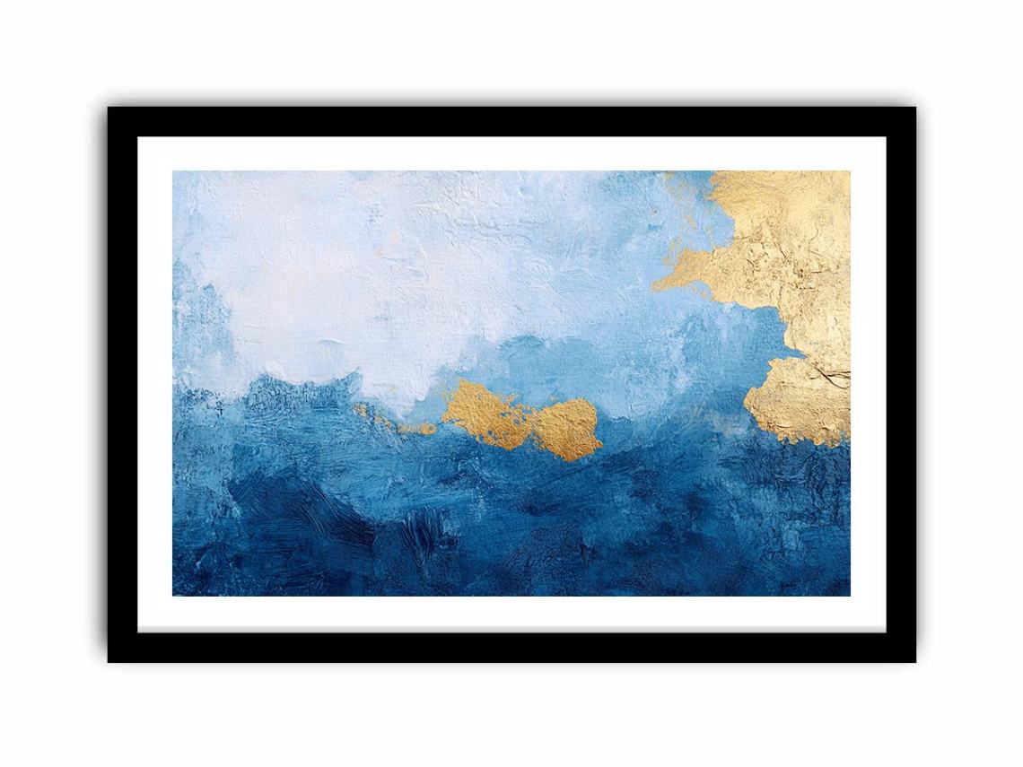 Blue and gold abstract canvas art for luxury living room or coastal bedroom decor.