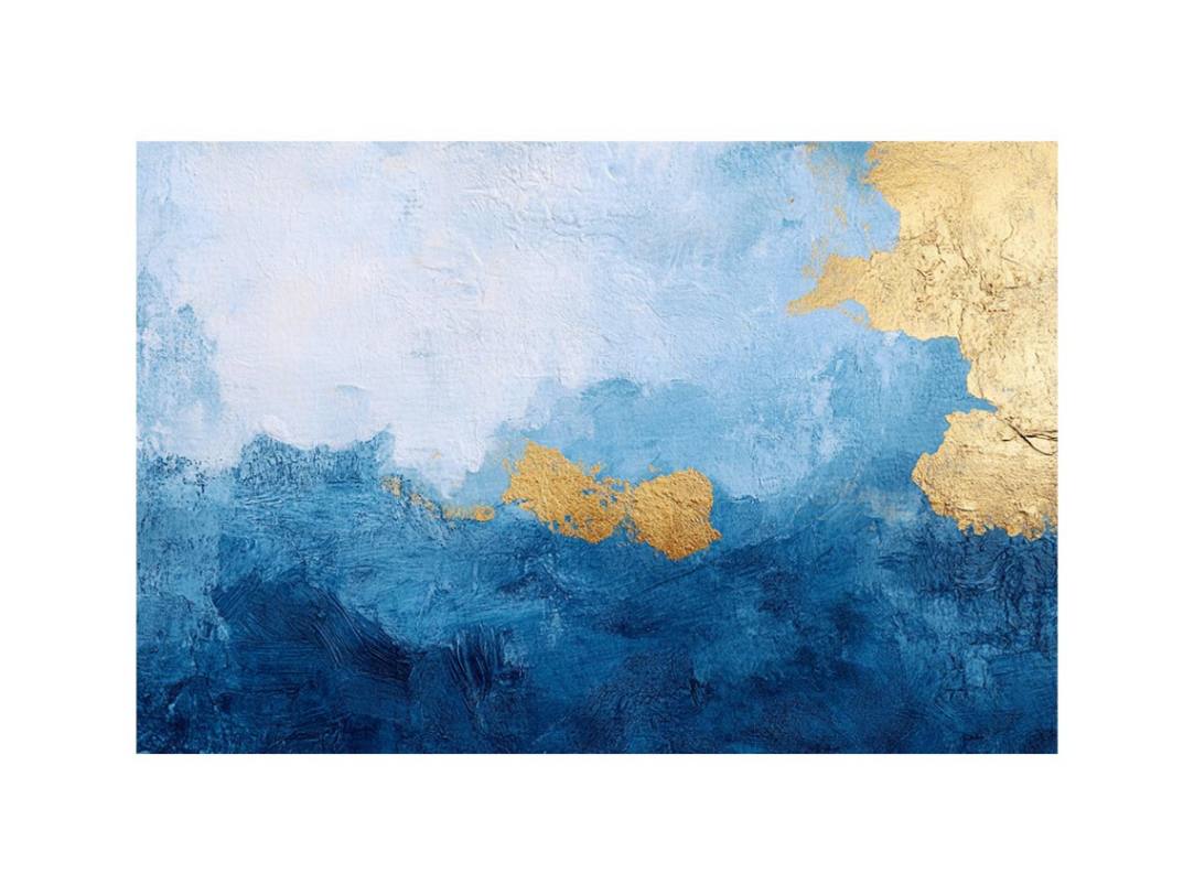 Blue and gold abstract canvas art for luxury living room or coastal bedroom decor.