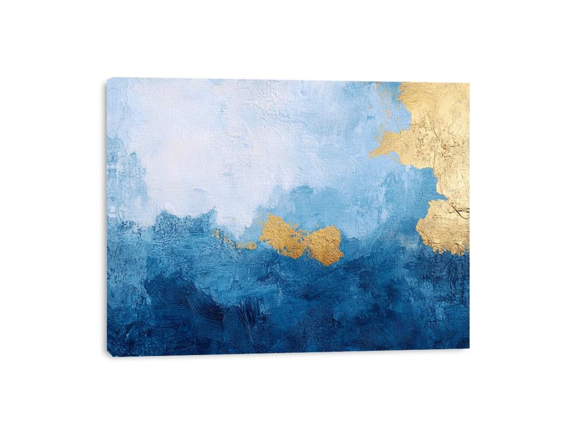 Blue and gold abstract canvas art for luxury living room or coastal bedroom decor.