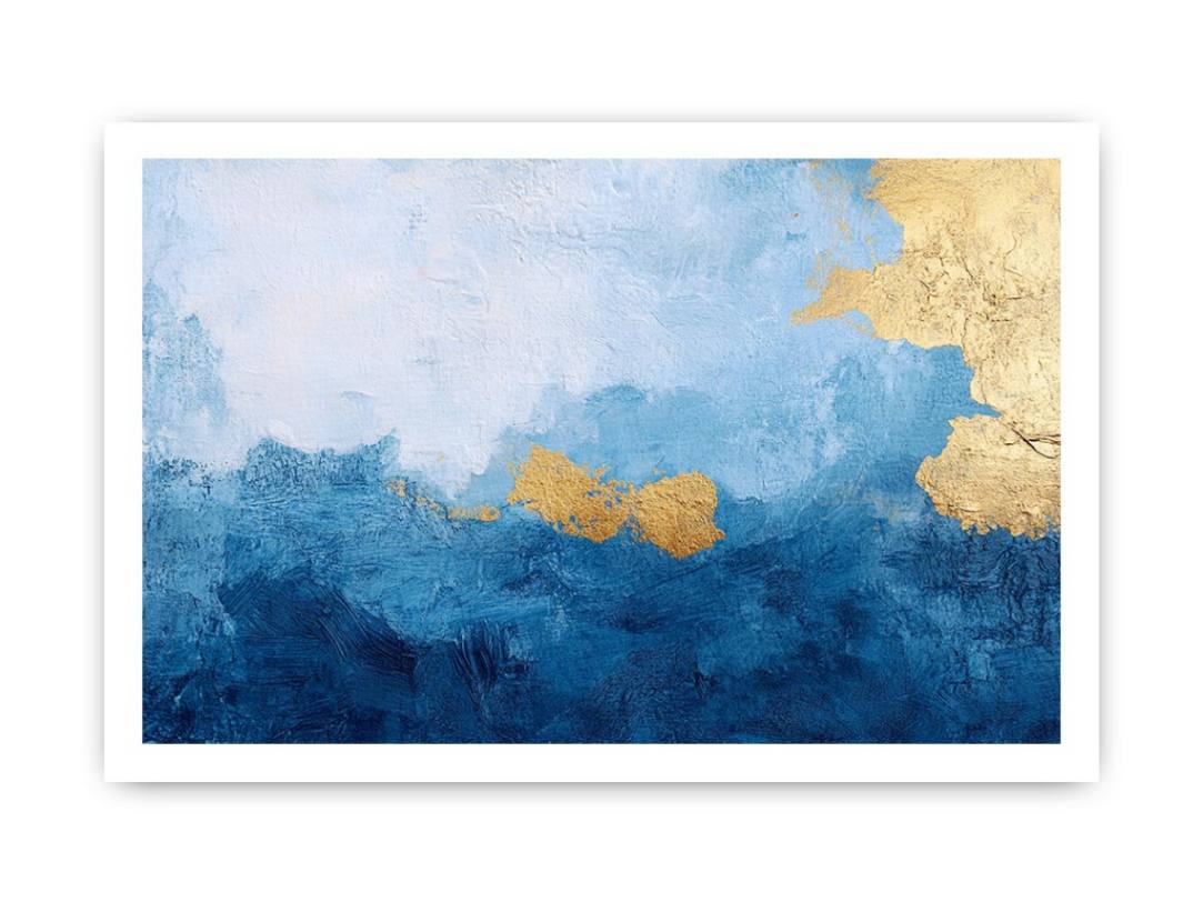 Blue and gold abstract canvas art for luxury living room or coastal bedroom decor.