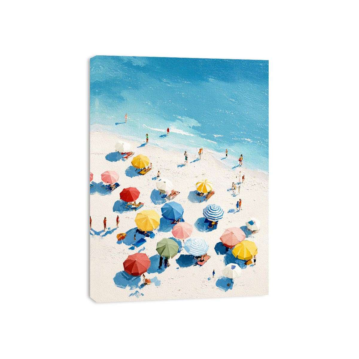 Colorful beach umbrella canvas art for bright coastal home decor.