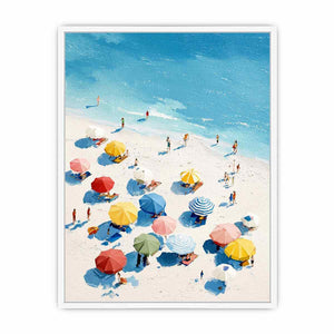 Colorful beach umbrella canvas art for bright coastal home decor.