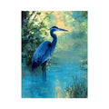 Blue heron wetland wildlife canvas art for serene living room decor.
