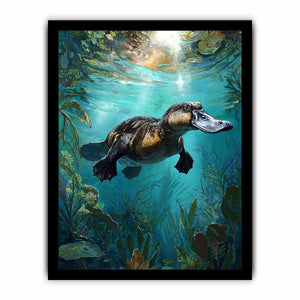 Platypus underwater aquatic wall art for nature-inspired living room decor.