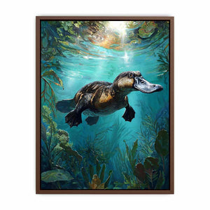 Platypus underwater aquatic wall art for nature-inspired living room decor.