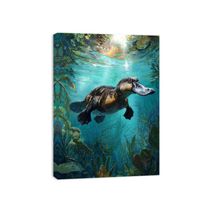 Platypus underwater aquatic wall art for nature-inspired living room decor.