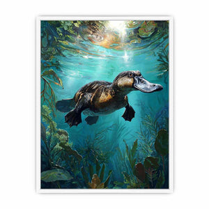 Platypus underwater aquatic wall art for nature-inspired living room decor.