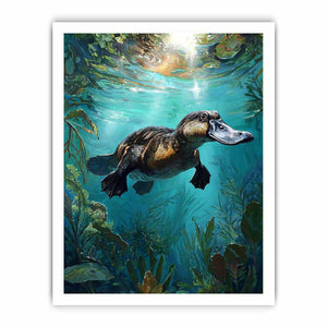 Platypus underwater aquatic wall art for nature-inspired living room decor.
