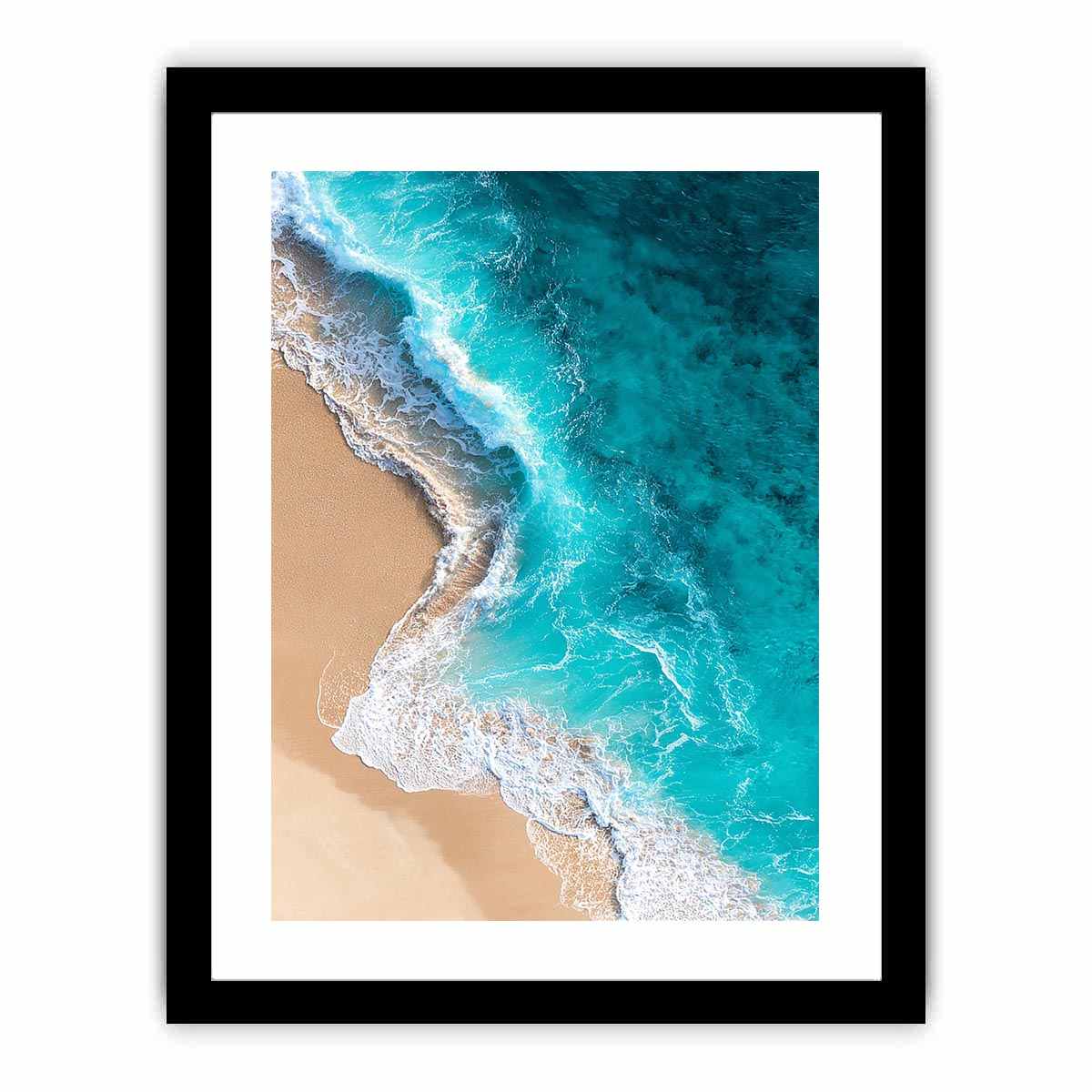 Turquoise aerial ocean wave canvas art for modern coastal living room wall decor.