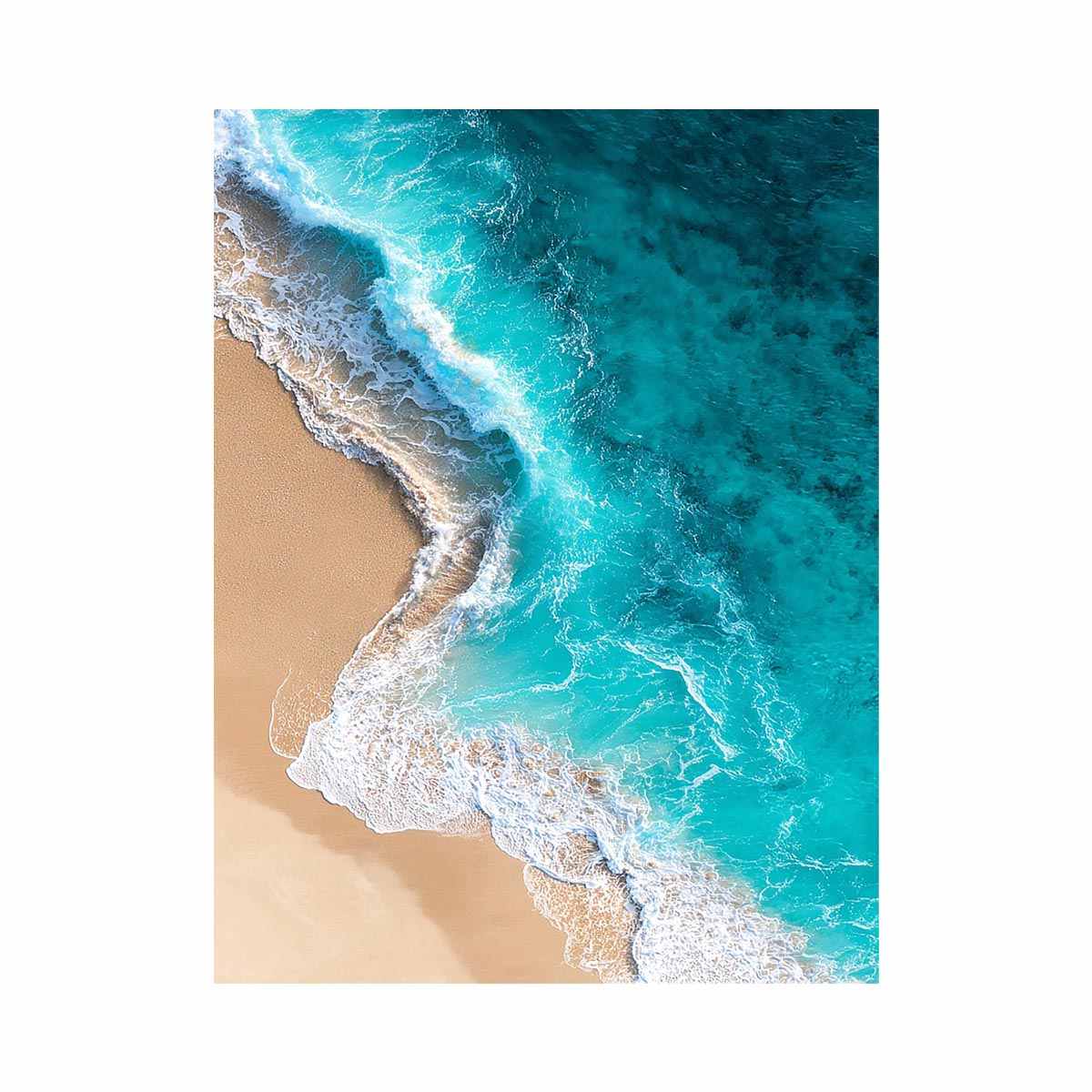 Turquoise aerial ocean wave canvas art for modern coastal living room wall decor.