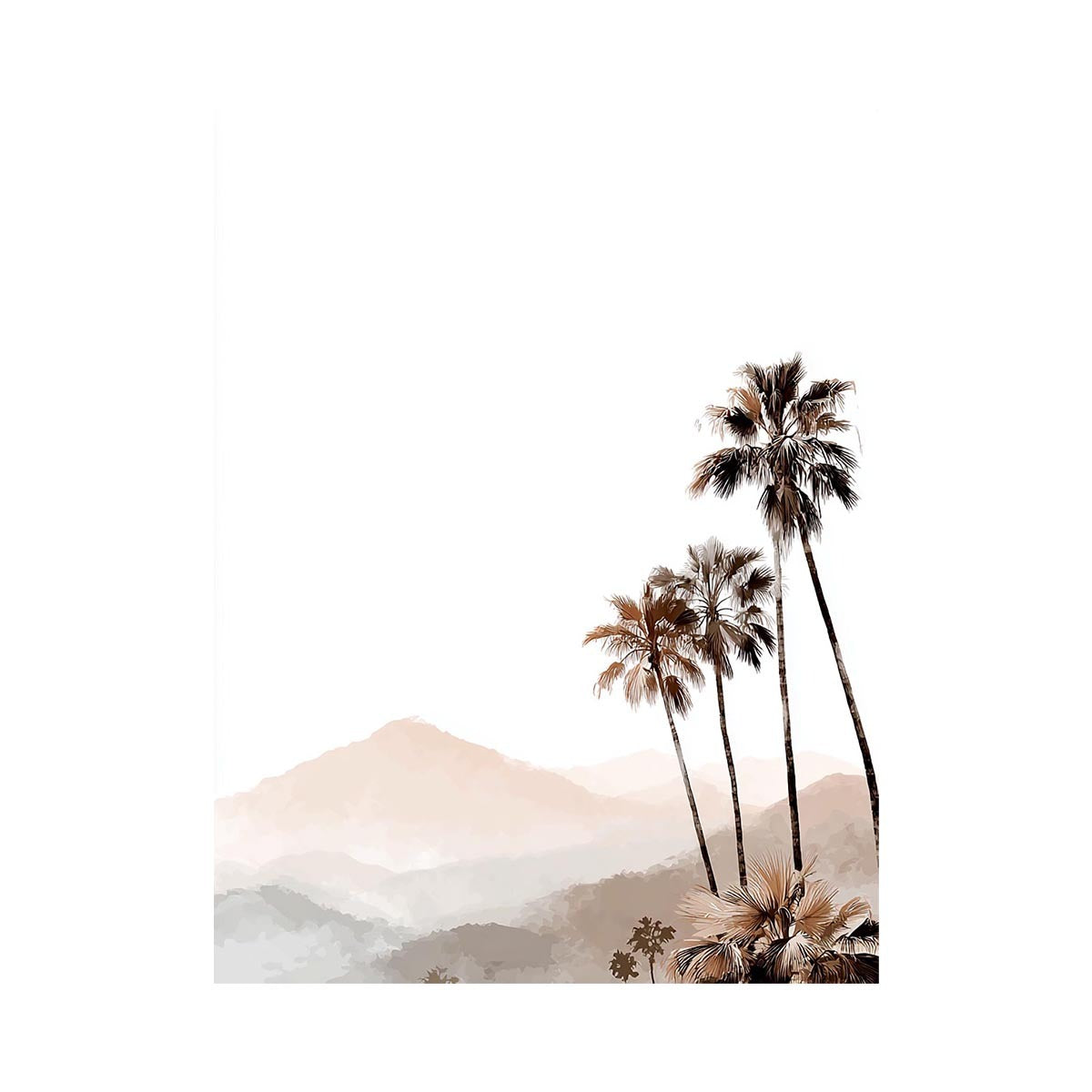 Minimal palm tree and soft mountain canvas art for neutral modern bedroom decor.