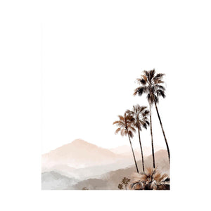 Minimal palm tree and soft mountain canvas art for neutral modern bedroom decor.