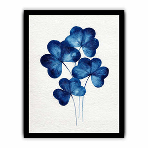 Blue botanical clover watercolor canvas art for serene bedroom or bathroom decor.