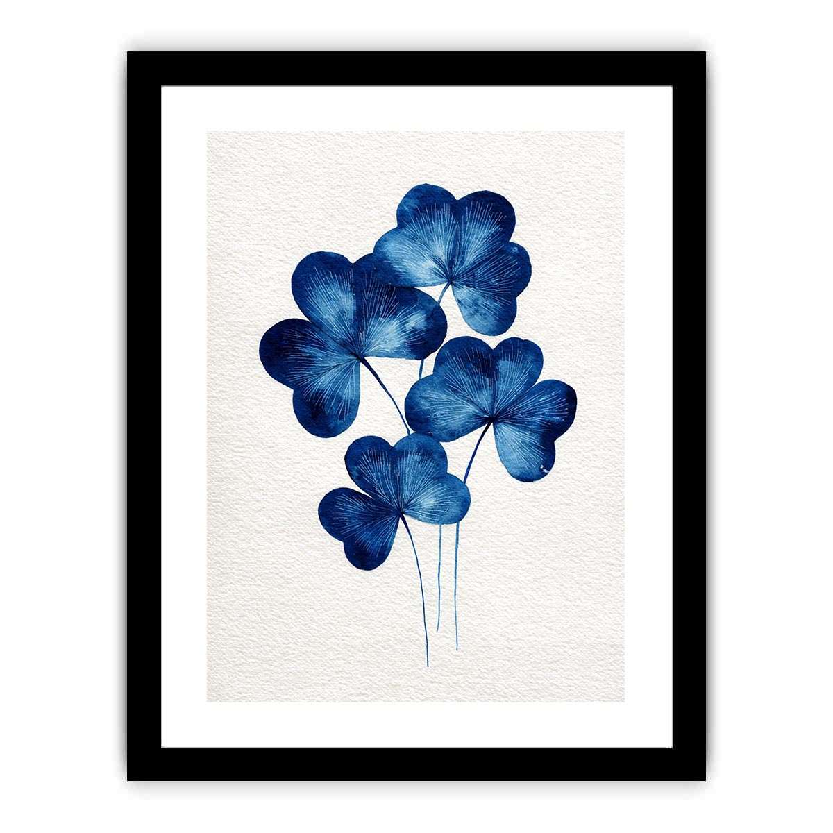 Blue botanical clover watercolor canvas art for serene bedroom or bathroom decor.