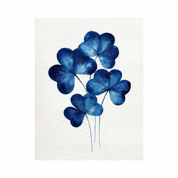 Four-leaf clovers in indigo blue
