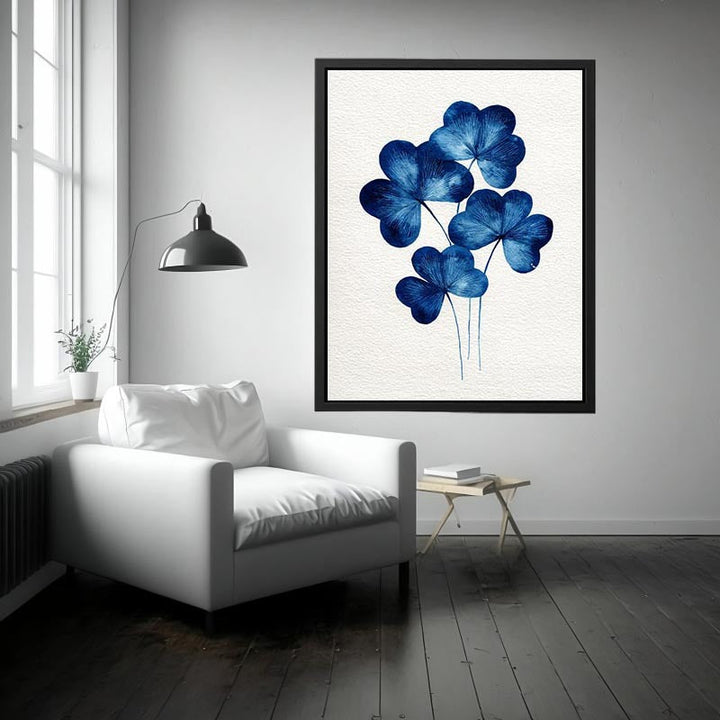Four-leaf clovers in indigo blue