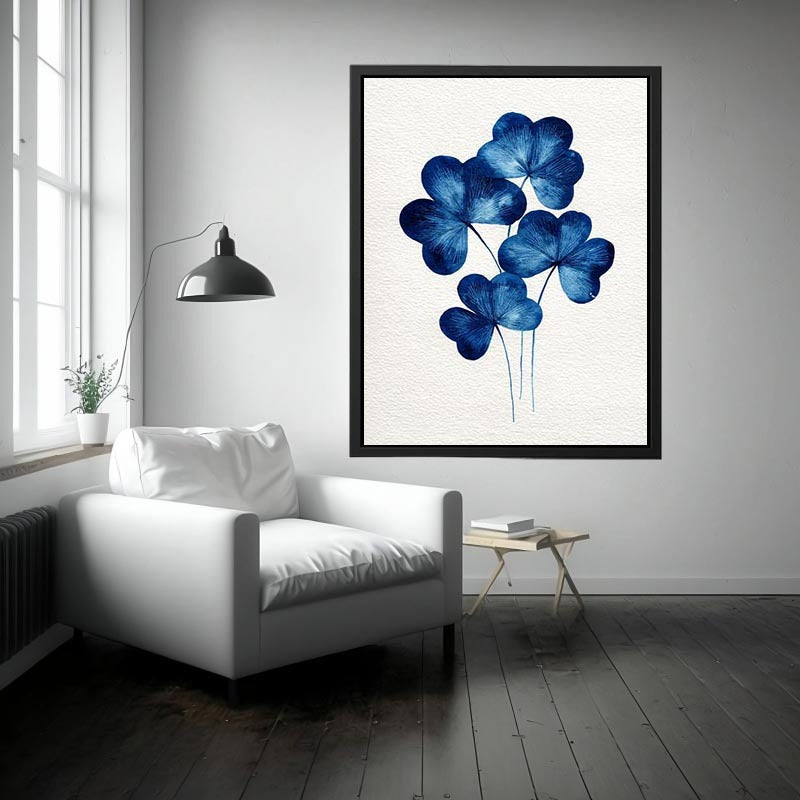 Four-leaf clovers in indigo blue