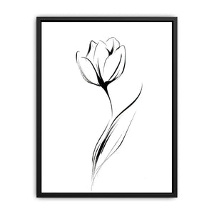 Minimal black and white tulip line art canvas for modern bedroom wall decor.