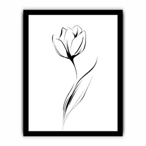 Minimal black and white tulip line art canvas for modern bedroom wall decor.