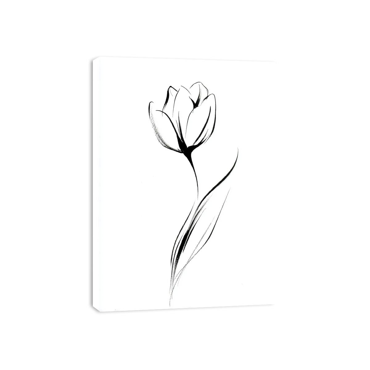 Minimal black and white tulip line art canvas for modern bedroom wall decor.