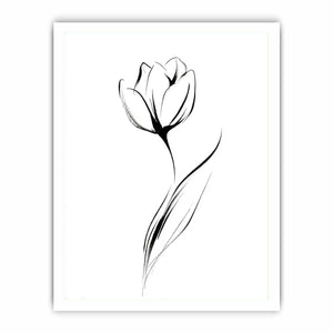 Minimal black and white tulip line art canvas for modern bedroom wall decor.