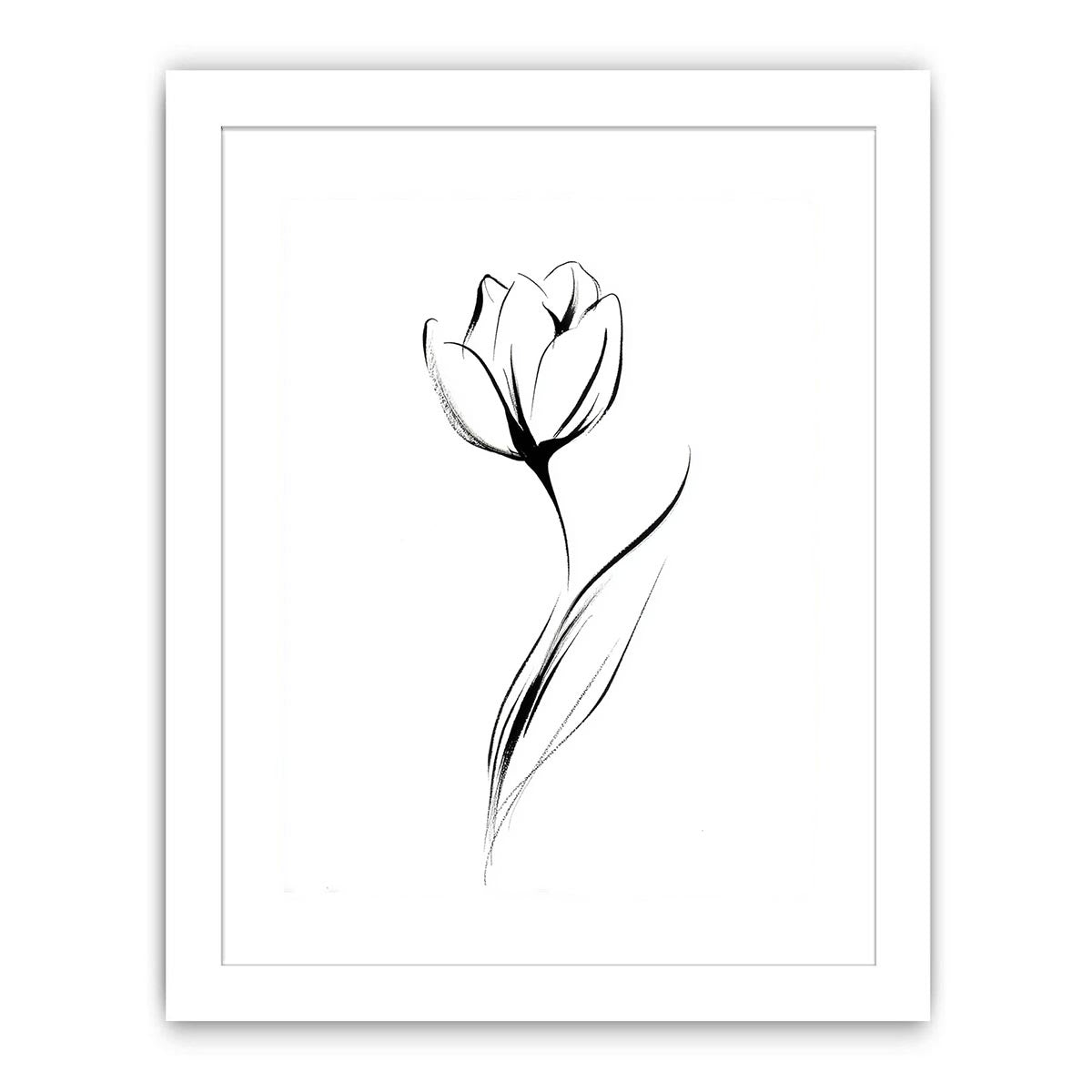 Minimal black and white tulip line art canvas for modern bedroom wall decor.