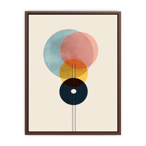 Geometric abstract circles in blue rose yellow and navy for modern office decor.