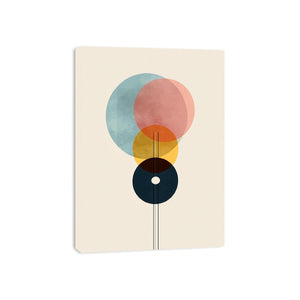 Geometric abstract circles in blue rose yellow and navy for modern office decor.