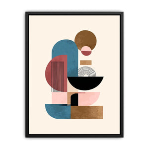 Bold geometric abstract arches and circles for modern living room wall decor.